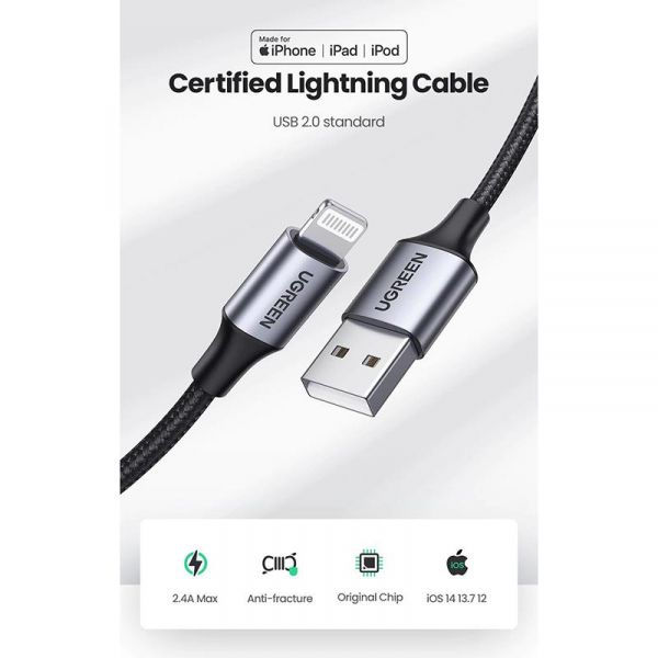  Ugreen US199 USB - Lightning, 2, Black (60158) -  3