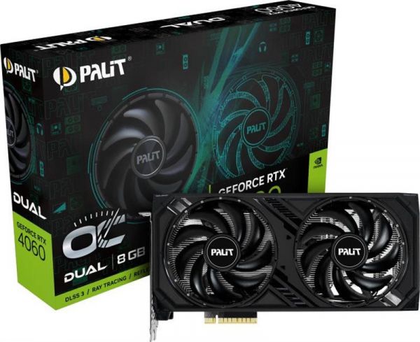 ³�������� GeForce RTX 4060, Palit, Dual, 8Gb GDDR6, 128-bit, HDMI/3xDP, 2460/17000 MHz, 8-pin (NE64060019P1-1070D) - �������� 1