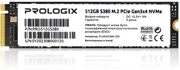 SSD  Prologix S380 512GB M.2 2280 PCIe 3.0 x4 NVMe TLC (PRO512GS380) -  1