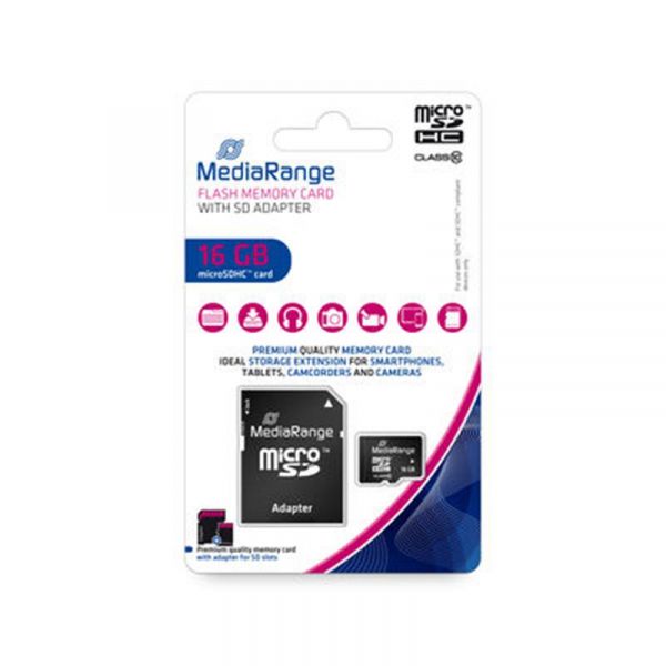   MicroSDHC  16GB Class 10 MediaRange R45/W12MB/s + SD-adapter (MR958) -  3