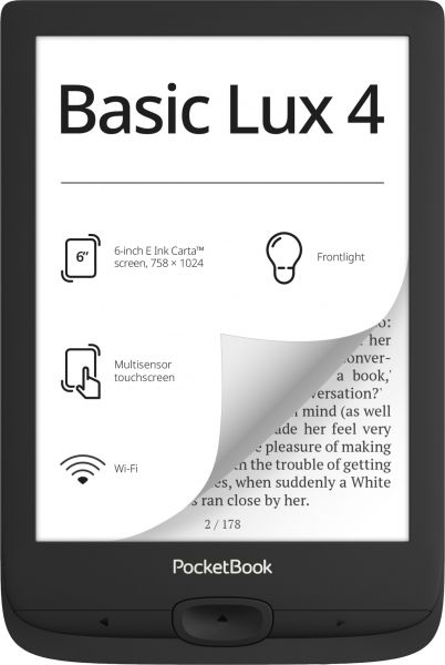   6" PocketBook 618 "Basic Lux 4", Black, WiFi, 758x1024 (E Ink Carta), 512Mb / 8Gb,  , 16  , 212 DPI,   SMARTlight, microSD ( 32Gb), 1300 mAh, microUSB, 161.3x108x8  (PB618-P-CIS) -  1