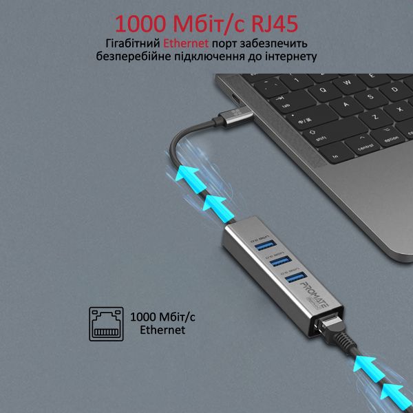  USB Promate GigaHub USB-C Grey (gigahub-c.grey) -  3