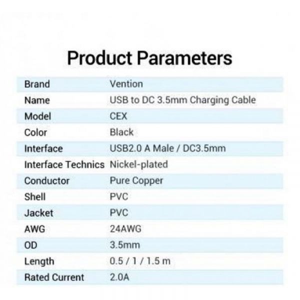  Vention USB-DC 3.5mm, 0.5m, Black (CEXBD) -  2