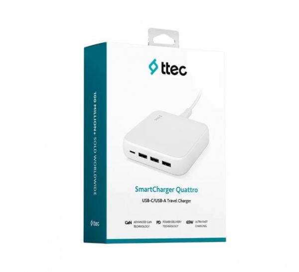    Ttec SmartCharger Quattro GaN USB-C/USB-A 65W White (2SCG02B) -  4