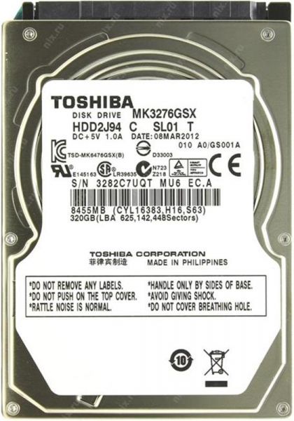 ����������� HDD 2.5" SATA 320GB Toshiba 5400rpm 8MB (MK3276GSX) ���. 12 �i�. Refurbished - �������� 1