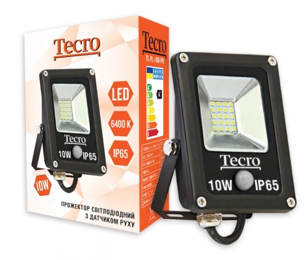 ��������� LED, Tecro, 10W, 6400K, Black, 700Lm, 160?, IP65, ������ � ����������� (TL-FL-10B-PR) � �������� �������� 8� - �������� 1