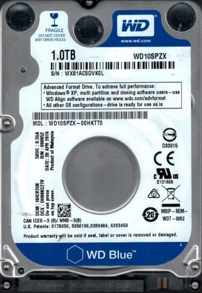 ���������� HDD 2.5" SATA 1.0TB WD Blue 5400rpm 128MB (WD10SPZX) Refurbished - �������� 1