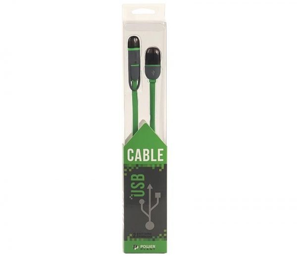 ������ PowerPlant Quick Charge 2A 2-�-1 flat USB 2.0 AM � Lightning/Micro, 2�, Green (CA910502) - �������� 3
