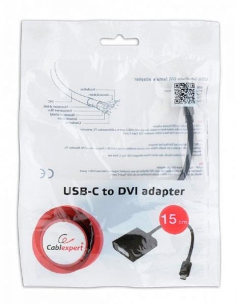  USB 3.1 Type-C (M) - DVI (F), Cablexpert, Black, 15  (A-CM-DVIF-01) -  2