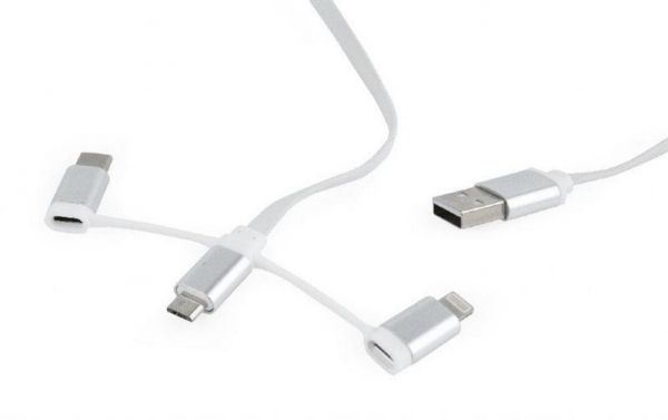 ������ Cablexpert (CC-USB2-AMLM32-1M-W), USB 2.0 - Lightning/Micro/Type-C USB, 1 �, ����� - �������� 1