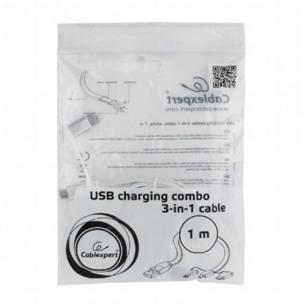 ������ Cablexpert (CC-USB2-AMLM32-1M-W), USB 2.0 - Lightning/Micro/Type-C USB, 1 �, ����� - �������� 5