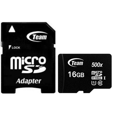   MicroSDHC 16GB UHS-I Class 10 Team Black + SD-adapter (TUSDH16GCL10U03) -  1