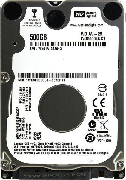 �������� ���� 2.5" 500Gb Western Digital AV-25, SATA2, 16Mb, 5400 rpm (WD5000LUCT) (Ref) - �������� 1