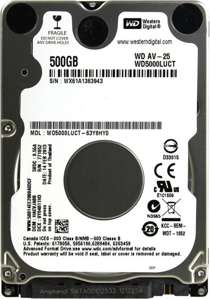 HDD 2.5" SATA  500GB WD AV-25 16MB 5400rpm (WD5000LUCT) . 12 . -  1