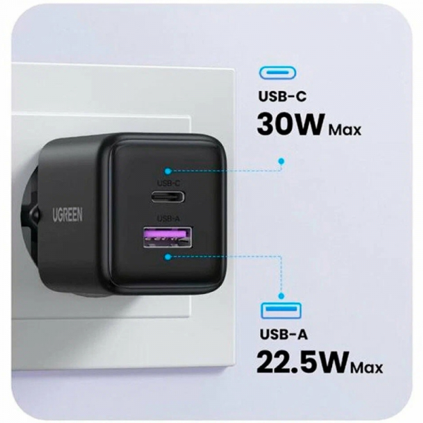 �������� ������� Ugreen X516 2xUSB 30W (USB-A + USB-C) Black (65014) - �������� 3