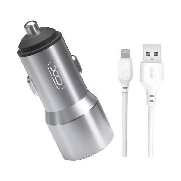    XO TZ09 (2USB, 2.4A) Gray (6920680873517) +  Lightning -  1