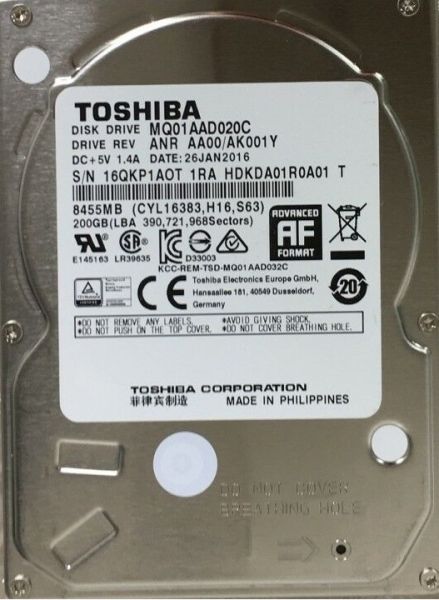 HDD 2.5" SATA 200GB Toshiba 8MB 4200rpm (MQ01AAD020C) - �������� 1
