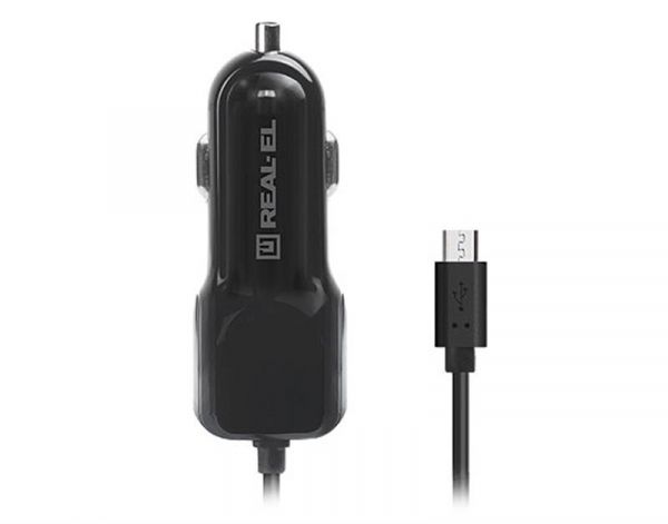   REAL-EL CA-15 (2USB, 2.1A) Black +  microUSB -  3