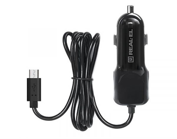    REAL-EL CA-15 (2USB, 2.1A) Black +  microUSB -  5