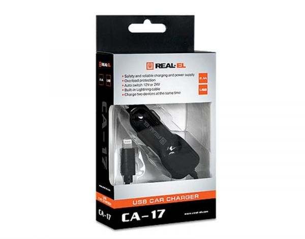 ������������ �������� ������� REAL-EL CA-17 (2USB, 2.1A) Black + ������ Lightning - �������� 8