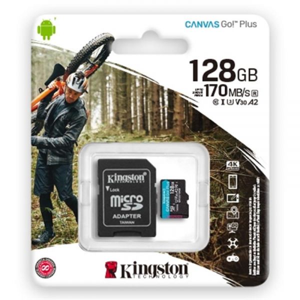  MicroSDXC  128GB UHS-I/U3 Class 10 Kingston Canvas Go! Plus R170/W90MB/s + SD- (SDCG3/128GB) -  3