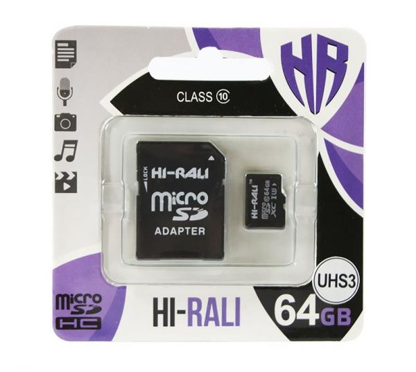   microSDHC, 64Gb, Class10 UHS-3, Hi-Rali, SD  (HI-64GBSDU3CL10-01) -  1