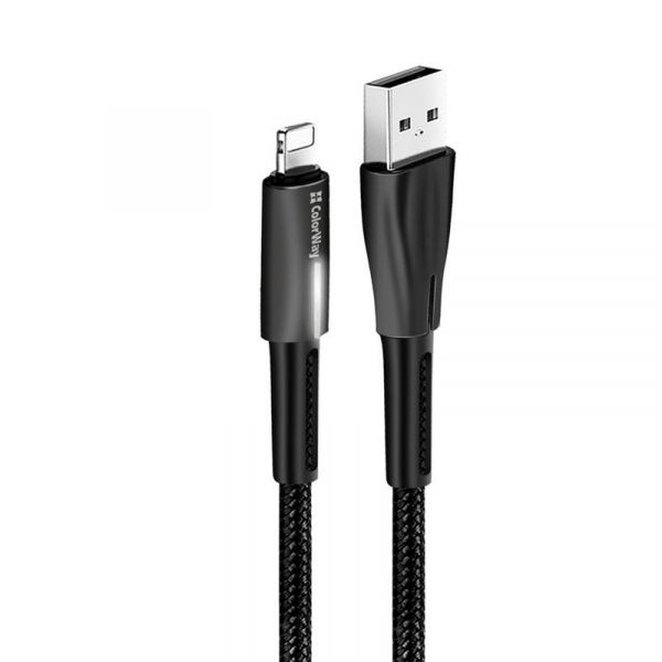   ColorWay USB 2.0 AM to Lightning 1.0m zinc alloy + led black (CW-CBUL035-BK) -  1