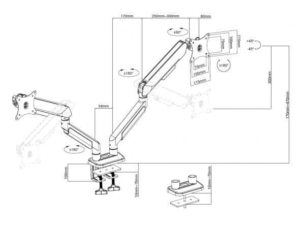 � ��������� Anda Seat Stealth Pro II 17"-42" Black/White (AD-W-A9-2S-BW) (VESA100�100) - �������� 11