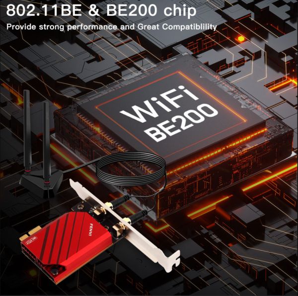 ������� ����� PCI-E x1, Fenvi FV-BE8800Pro, WiFi 7 (�� 8800 Mbps), Bluetooth 5.4, Intel BE200, ��������, 2 ������� �������, ��������� (!!! �������� ������ � ������������ Intel !!!) - �������� 4