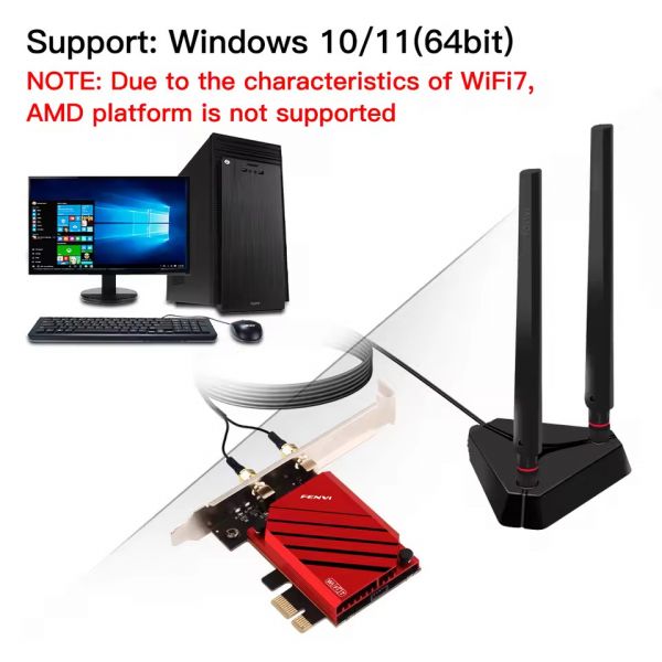 ������� ����� PCI-E x1, Fenvi FV-BE8800Pro, WiFi 7 (�� 8800 Mbps), Bluetooth 5.4, Intel BE200, ��������, 2 ������� �������, ��������� (!!! �������� ������ � ������������ Intel !!!) - �������� 10