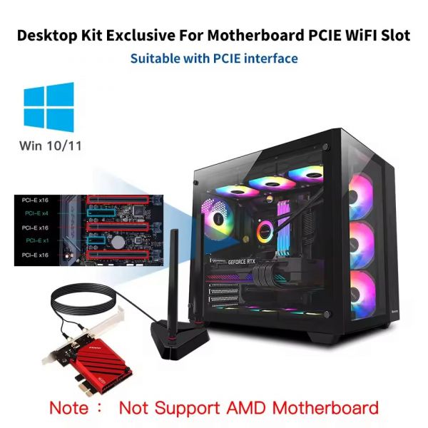 ������� ����� PCI-E x1, Fenvi FV-BE8800Pro, WiFi 7 (�� 8800 Mbps), Bluetooth 5.4, Intel BE200, ��������, 2 ������� �������, ��������� (!!! �������� ������ � ������������ Intel !!!) - �������� 11