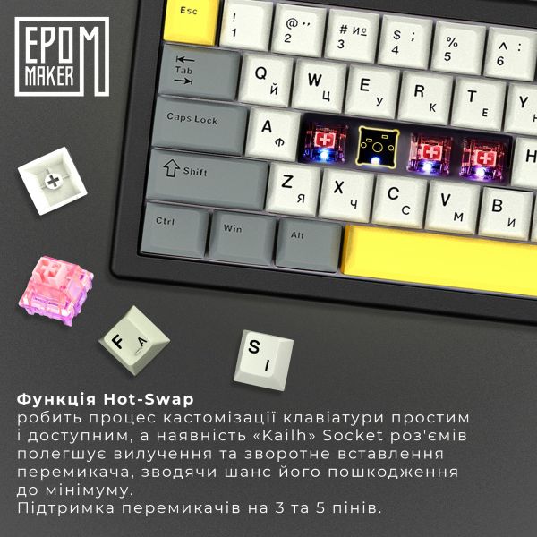 ��������� ���������� Epomaker EK68 65% Flamingo Switch Hot-Swap (2.4G/BT/USB) RGB UA Black (EK68-B-F) - �������� 12