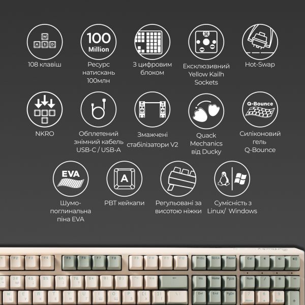 ��������� Ducky One 3 Cherry MX Speed Silver UA USB Matcha Cream (DKON2108-PUAPX�AEGGC1) - �������� 8