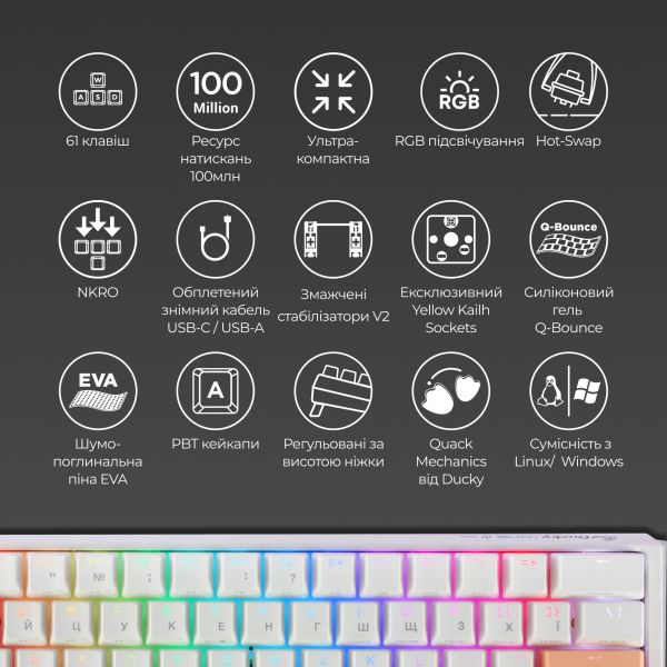 ��������� Ducky One 3 Mini Cherry MX Brown RGB UA USB White (DKON2161ST-BUAPXPWWWSC1) - �������� 9