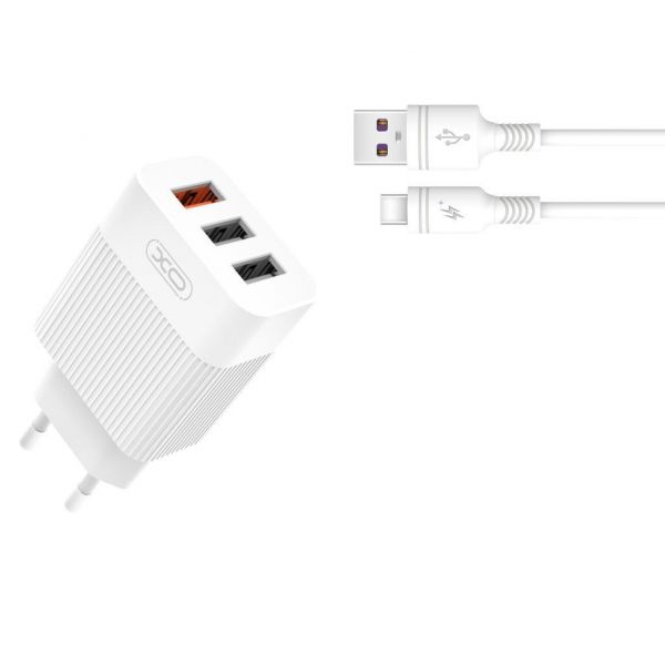 Сетевое зарядное устройство XO L72 (1USBх3A, 2USBх2.4A) White (L72-TC-WH) + кабель USB Type-C - Картинка 2