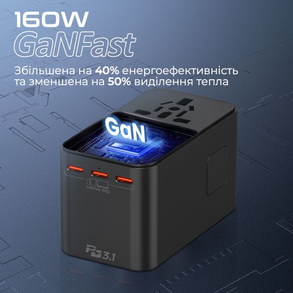   Promate TripMate-GaN160 160W Black -  3