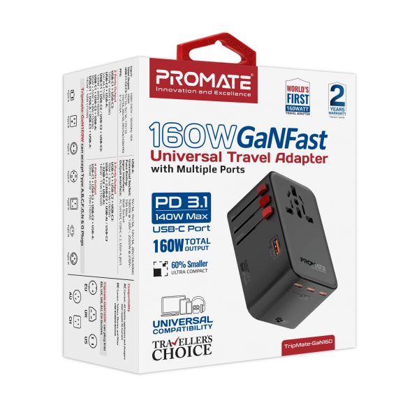   Promate TripMate-GaN160 160W Black -  9