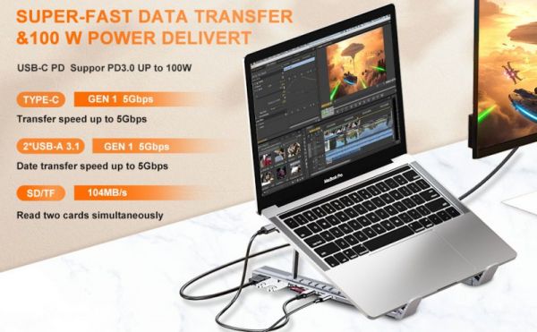 ��� ������� USB-C 7-�-1 (HDMI/PD/���������/USB-A / USB-C), ������� Choetech HUB-M48-GY - �������� 12