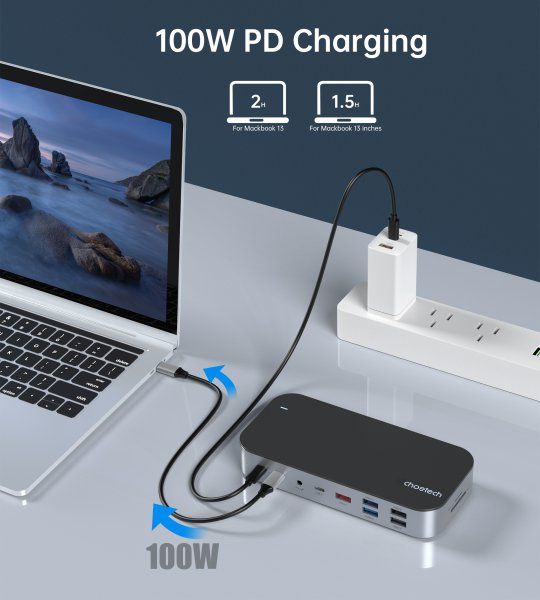   USB-C 15--1 (HDMI / PD /  / LAN / USB-A / USB-C ),  Choetech HUB-M52-GY -  8