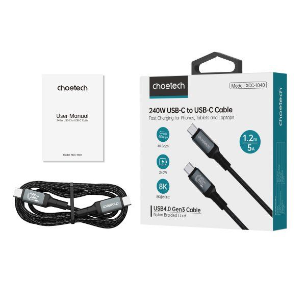 ������ USB4.Gen 3, 40 Gbps, 240w, C-����/C-����, 1.2 �, ������ Choetech XCC-1040 - �������� 11
