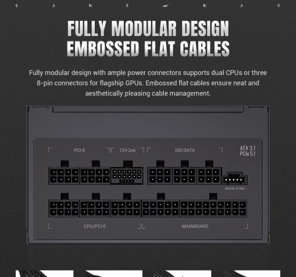 GAMEMAX   ATX 3.1 & PCIe5.1_ 1300W, 80+ Platin um,RGB Smart  fan 140mm,fully modular ,Japanese 10 RGB PRO 1300P -  19