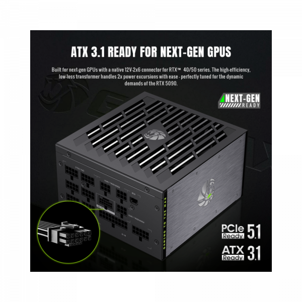 GAMEMAX   ATX 3.1 & PCIe5.1_ 1200W, 80+ Platin um,135mm,fully modular ,Japanese 105C and solid c Lion core 1200P -  5