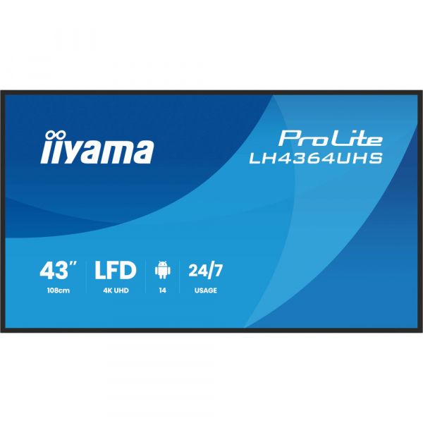IIYAMA 42.5" 16:9 VA �� ������, 3840�2160, 500 ��/�2, 24 /7, �� ������ 14, 2xHDMI/1xUSB-C/2xUSB 2.0, SP 2x LH4364UHS-B1AG - �������� 1