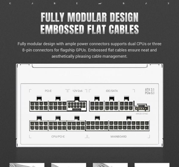 GAMEMAX   ATX 3.1 & PCIe5.1_  1300W, 80+ Plati num,RGB Smart  fan 140mm,fully modular ,Japanese 1 RGB PRO 1300P WH -  21