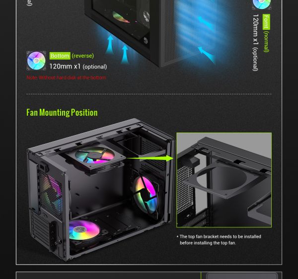 GAMEMAX  Mini Tower    U-ATX(244*185 mm), FLEX-ATX(229*191mm)ITX(170*170mm), 1*usb 3. Spark Air BK -  19