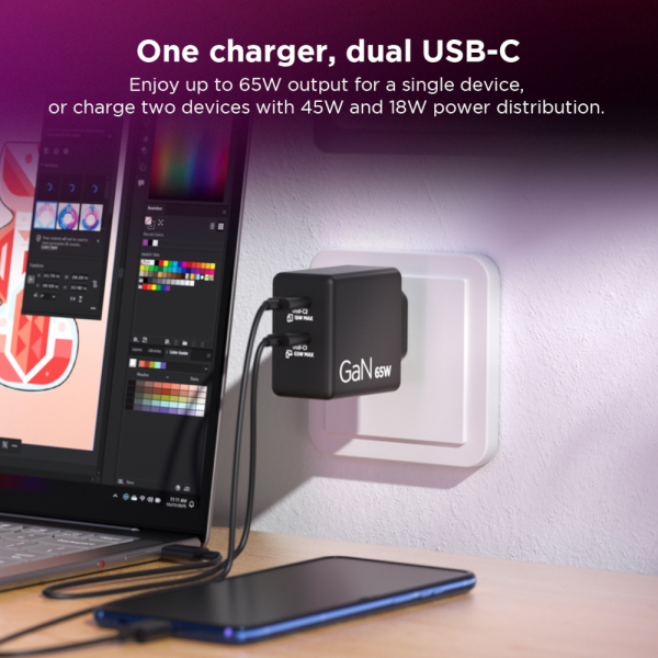 �������� ������� LENOVO Dual USB-C 65W GaN Charger (40AW065BEU) - �������� 3