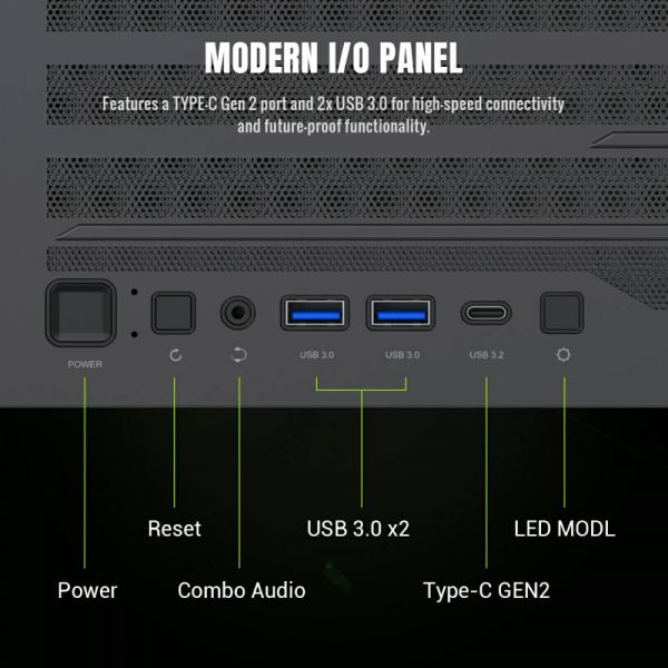 GAMEMAX  Tower E-ATX    ,    E-ATX,ATX, M-ATX,ITX, Tempered Glass,Mesh,2 LEADER 2 BK -  10