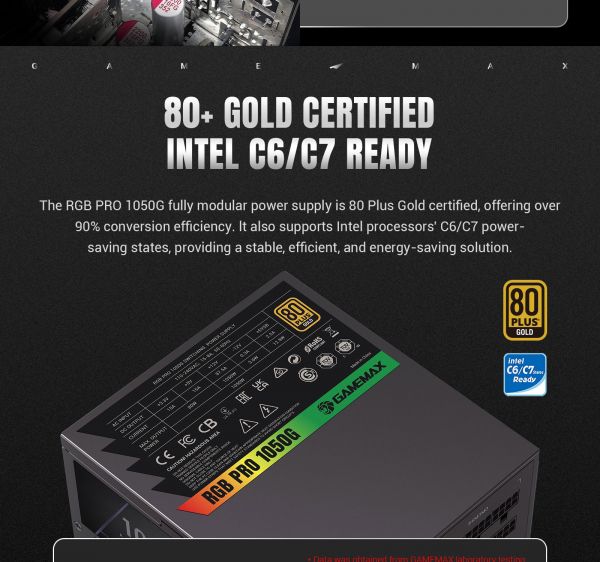 GAMEMAX   ATX 3.1 & PCIe5.1_ 1050W, 80+ Gold,R GB Smart  fan 140mm,fully modular ,Japanese 105C  RGB PRO 1050G -  13