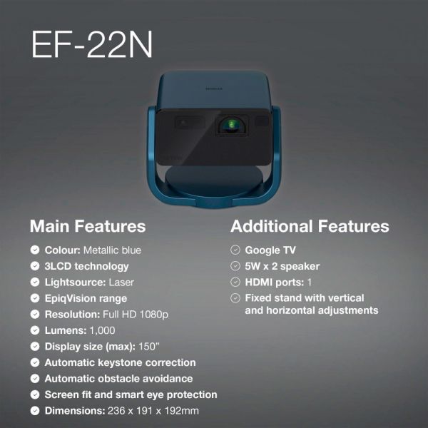 EPSON �������� EF-22N (Laser, Full HD,3LCD, 1000Lm, 5000 000 :1, 0.8 - 1.3:1, HDMI, USB-A, USB-B, 2*5��)  EF-22N - �������� 14