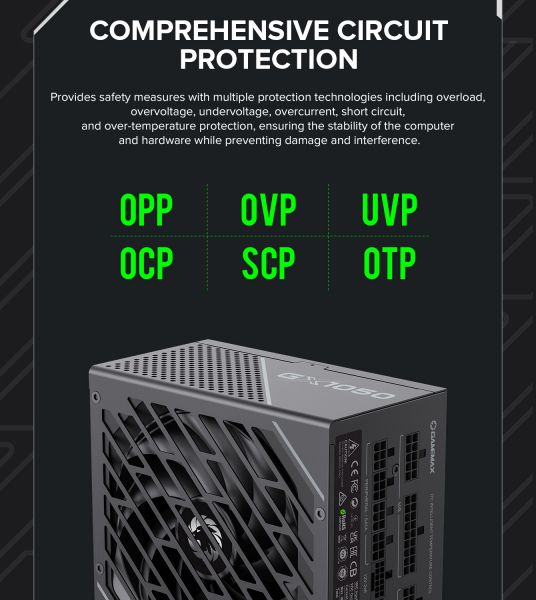 GAMEMAX   ATX 1050W, 80+ Platinum ,fan 135mm,f ully modular OTP, OCP, SCP, OVP, UVP, OPP GX-1050 PRO BK(ATX3.1PCIe5.1) -  34